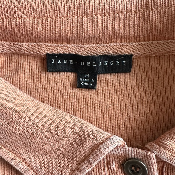 NWOT Jane + Delancey Polo Shirt sz Medium Womens Ribbed Vintage Look V-Neck Clay - Picture 5 of 13